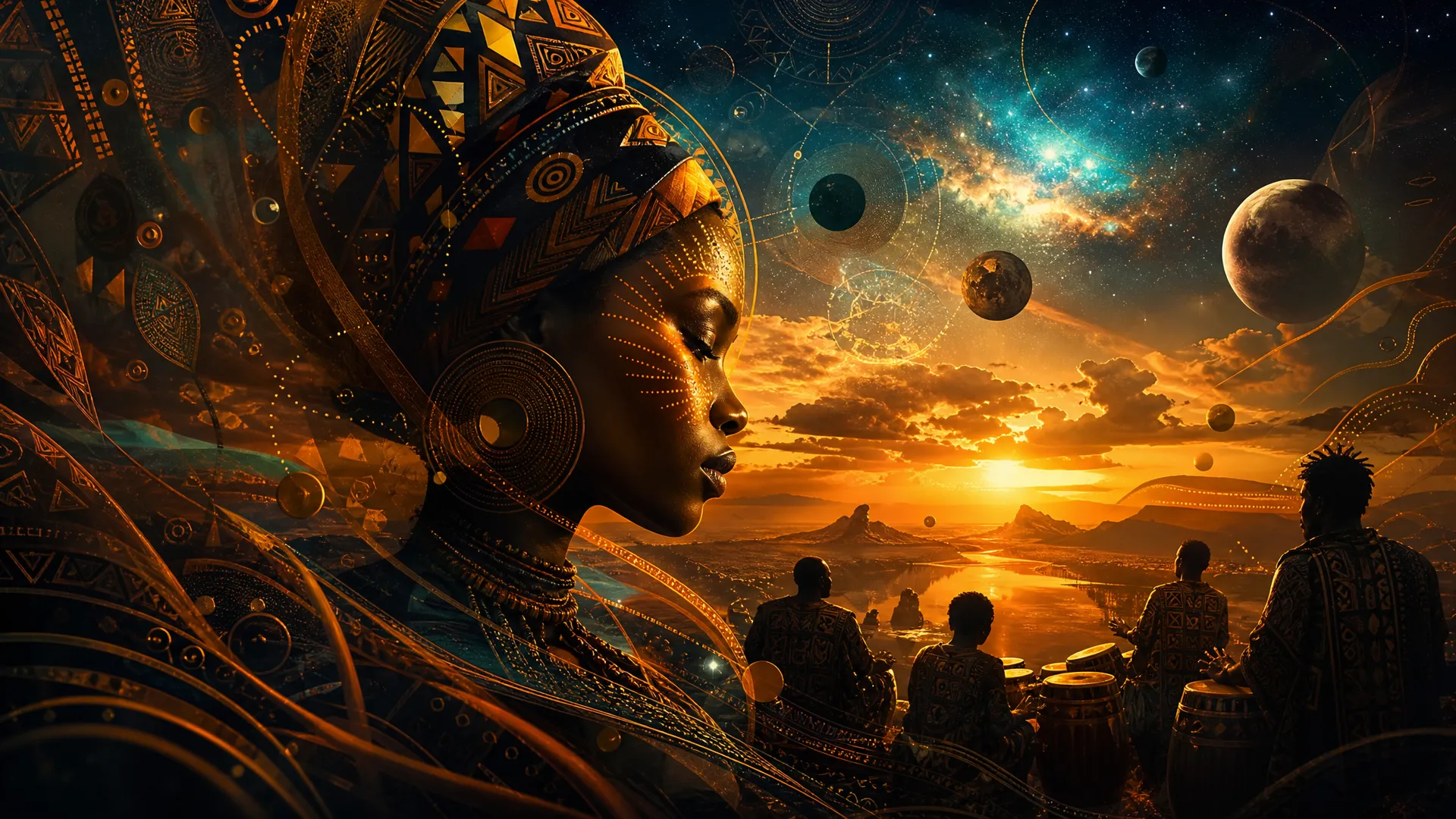 Atmospheric Afro House background with tribal patterns